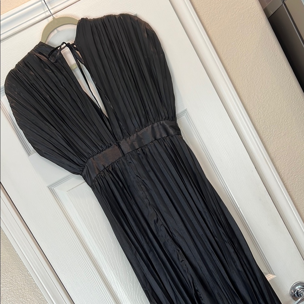 Black Plunge Neck Sleeveless Maxi Gown